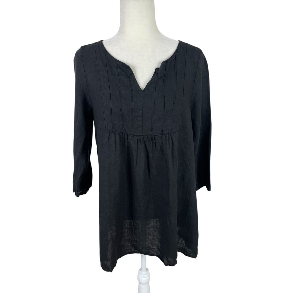 Match Point USA 100% Linen Popover Top Black Sz Small Boho Indie Minimalist Chic
